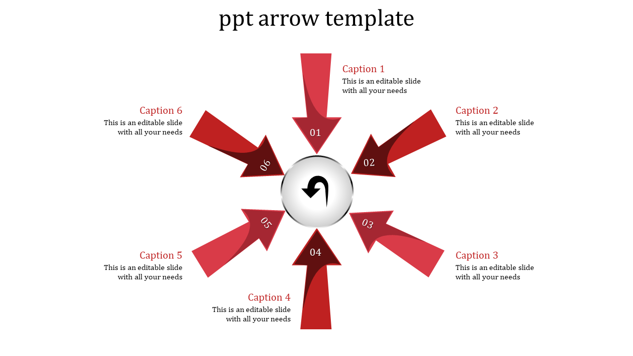 Editable Arrows PowerPoint Templates Design With Six Node